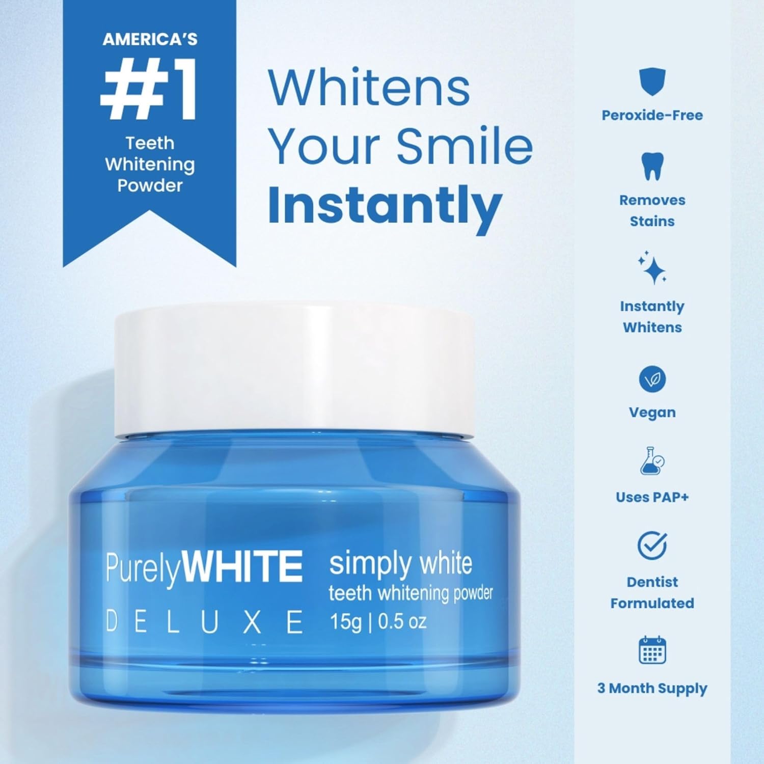 , Whitening Powder - Removes Stains, No Sensitivity - Enamel-Safe Toothpaste Whitening Powder for Coffee, Tea, Food, Wine, and Tobacco Stains.