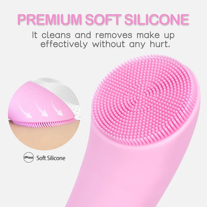 Silicone Face Scrubber, Rechargeable Facial Cleansing Brush with Heat Massage End, Vibrating Exfoliating Face Scrubber for Women and Men, Waterproof Facial Scrubber for Deep Cleansing (Pink)