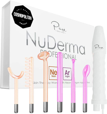 Nuderma Professional Skin Therapy Wand - Portable Skin Therapy Machine with 6 Neon & Argon Wands – Boost Your Skin – Clear Firm & Tighten