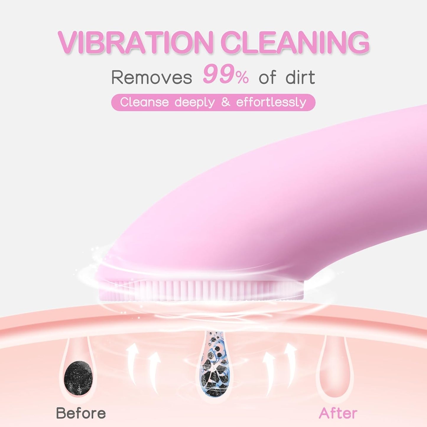 Silicone Face Scrubber, Rechargeable Facial Cleansing Brush with Heat Massage End, Vibrating Exfoliating Face Scrubber for Women and Men, Waterproof Facial Scrubber for Deep Cleansing (Pink)