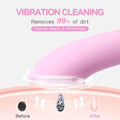 Silicone Face Scrubber, Rechargeable Facial Cleansing Brush with Heat Massage End, Vibrating Exfoliating Face Scrubber for Women and Men, Waterproof Facial Scrubber for Deep Cleansing (Pink)